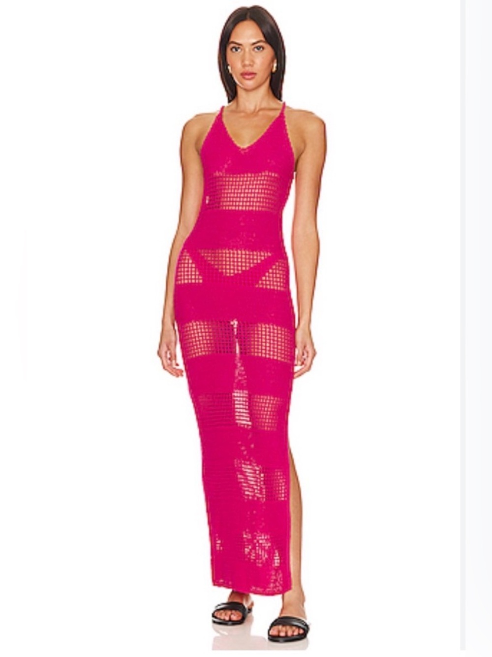 L*SPACE REVOLVE Kalea dress bougainvillea fuchsia pink crochet maxi coverup XS